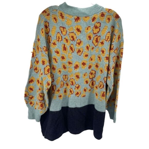 Davi & Dani Womens Animal Print Sweater Balloon Long Sleeve  Blue Yellow 2XL - Picture 10 of 10